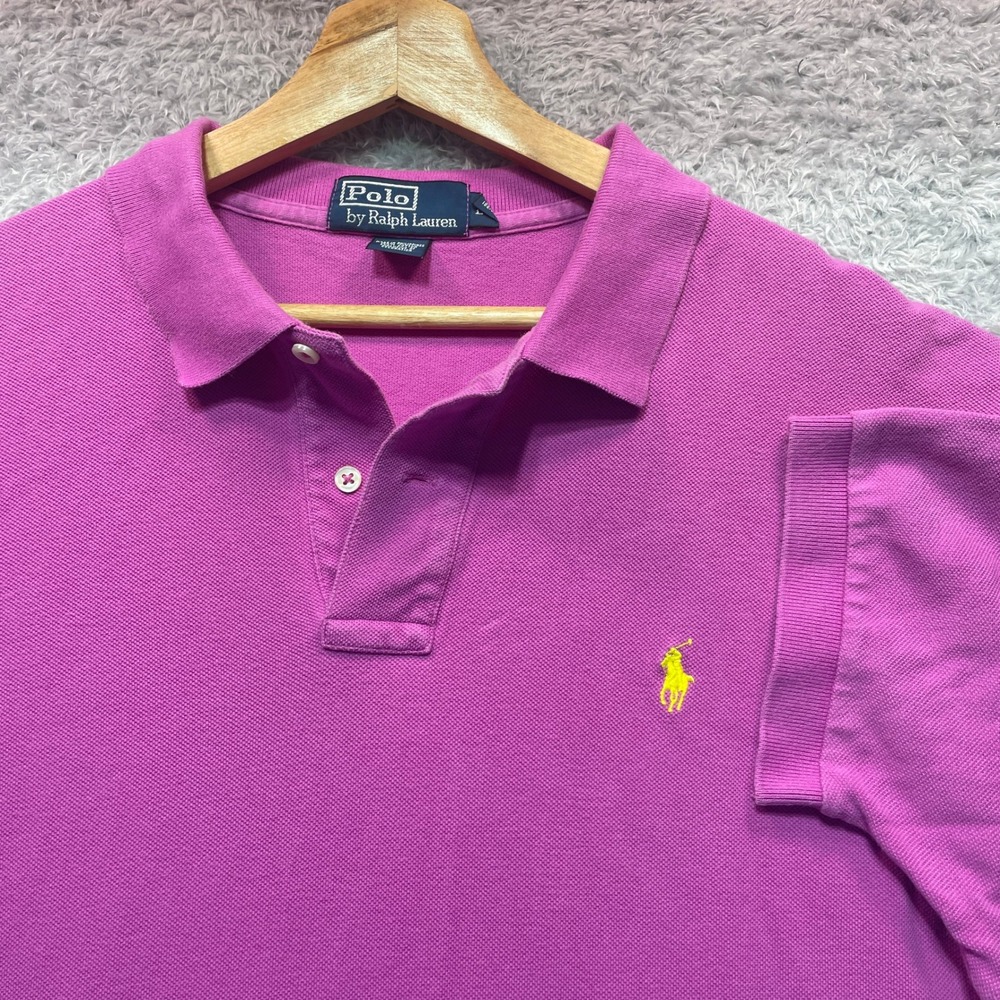Polo Ralph Lauren Mens Magenta Purple Pique Cotton Polo Shirt Yellow Pony Large